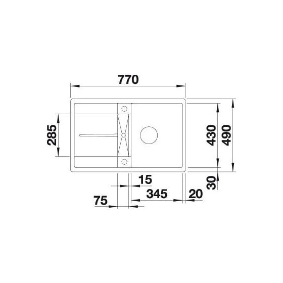 METRA 45 S-F Flächenbündige Spüle für 45 cm Unterschrank Silgranit 2 Becken  (Schwarz) 