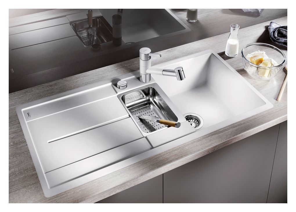 METRA 6 S-F Flächenbündige Spüle für 60 cm Unterschrank Silgranit 2 Becken  (Weiß) 