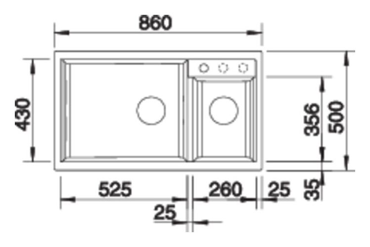 METRA 9, SILGRANIT, schwarz, ohne Ablauffernbedienung, Becken links, 900 mm Untermaß 