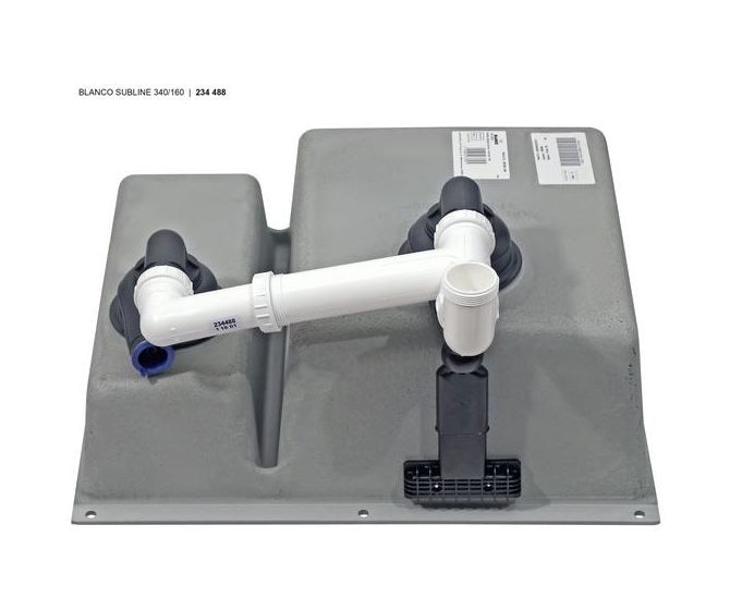 SUBLINE 340/160-U, SILGRANIT, schwarz, ohne Ablauffernbedienung, Becken links, 600 mm Untermaß 