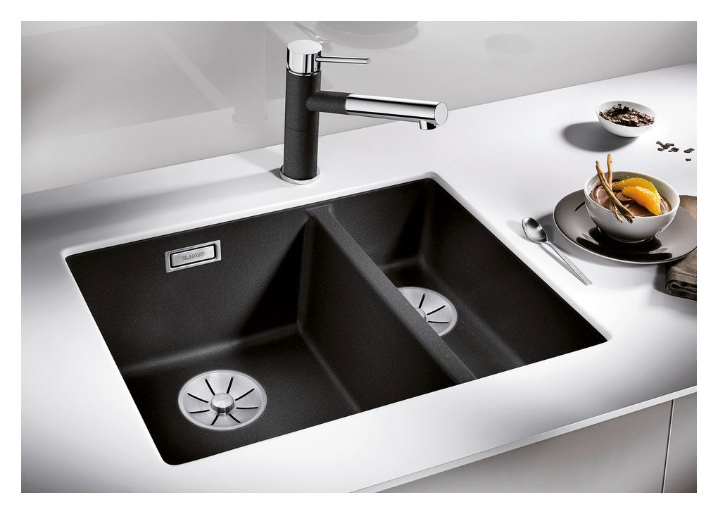 SUBLINE 340/160-U Unterbauspüle für 60 cm Unterschrank Silgranit 2 Becken  (Schwarz) 