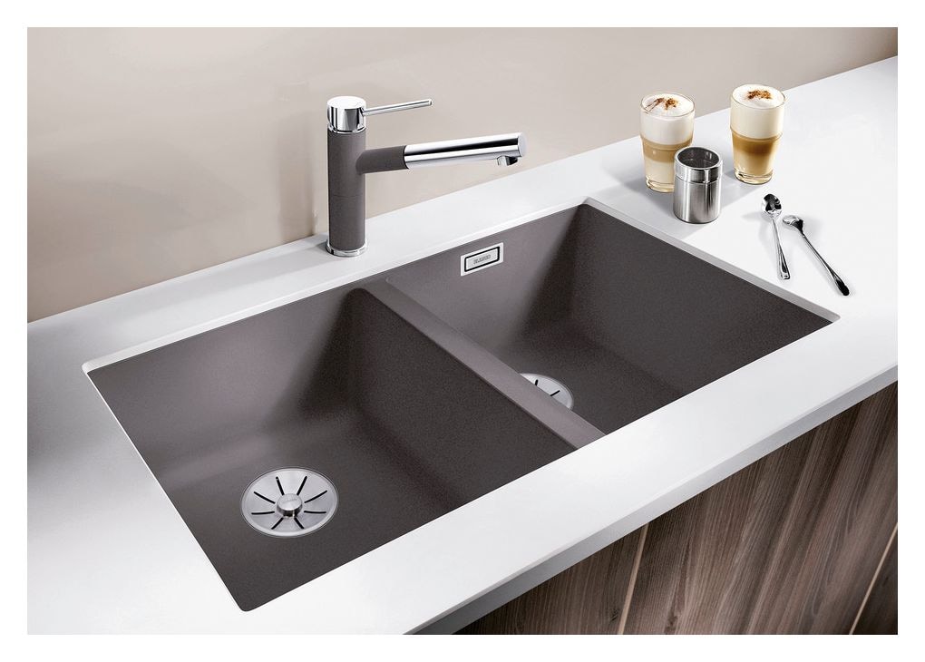 SUBLINE 350/350-U Unterbauspüle für 80 cm Unterschrank Silgranit 2 Becken  (Grau) 