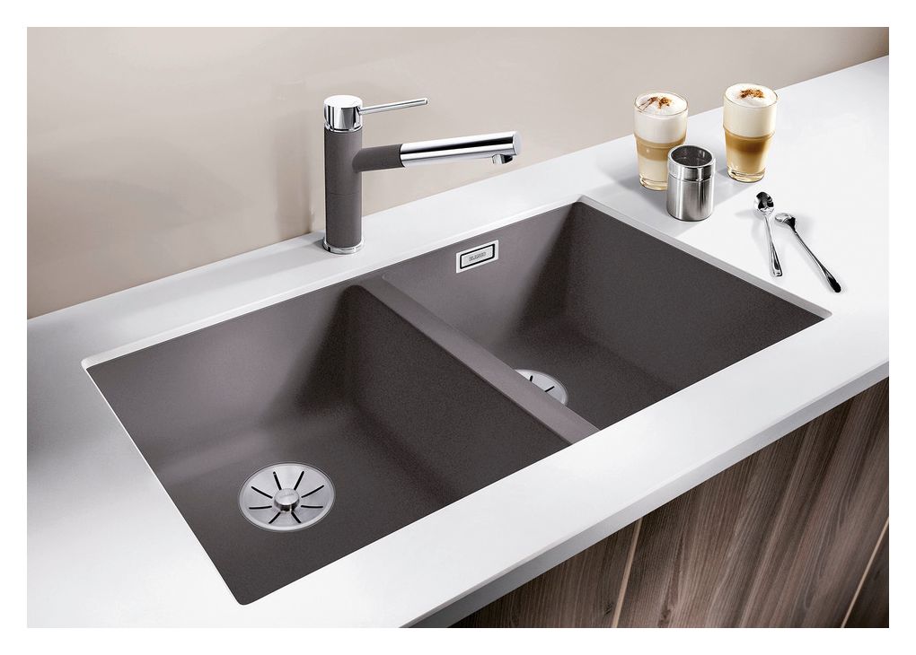 SUBLINE 350/350-U Unterbauspüle für 80 cm Unterschrank Silgranit 2 Becken  (Schwarz) 