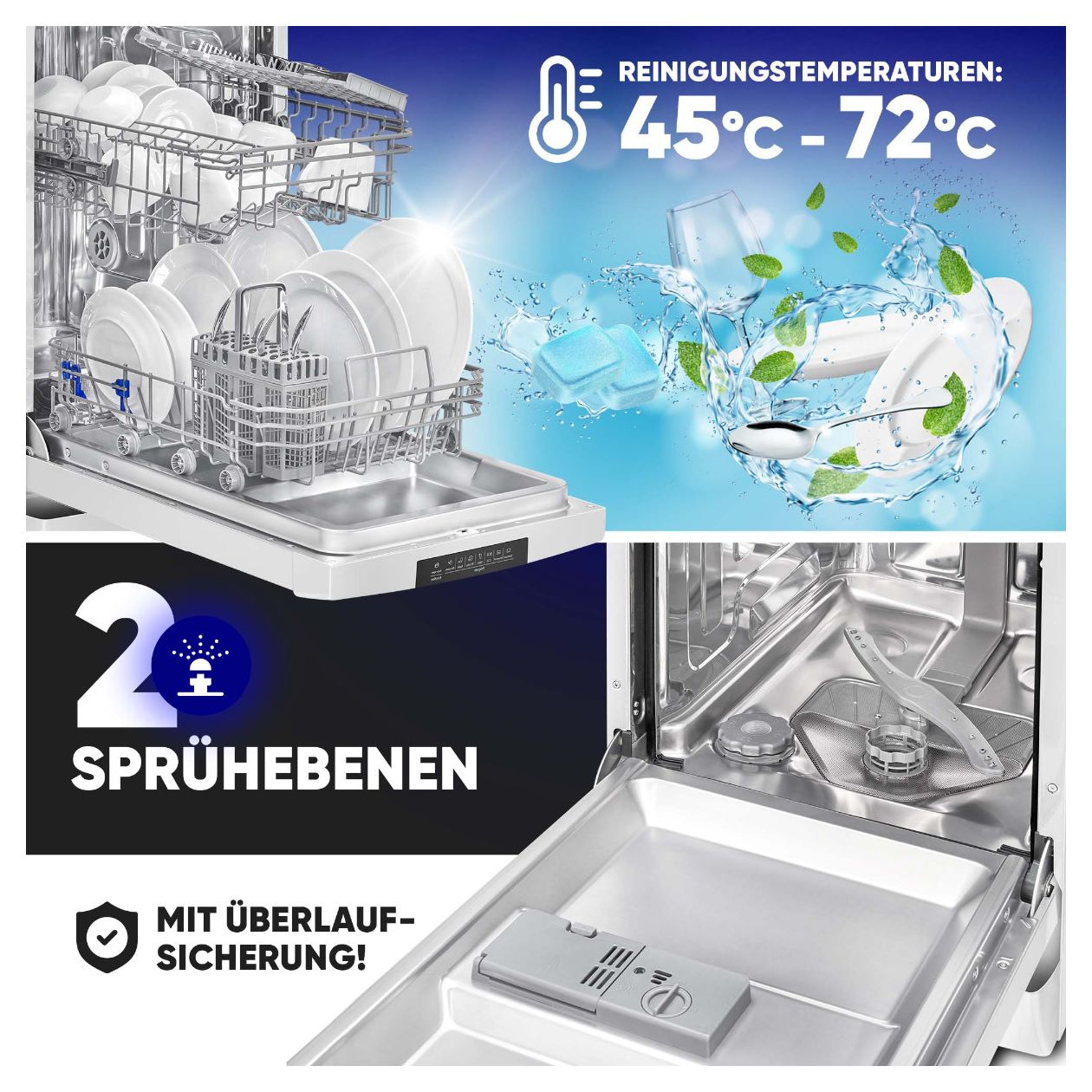 GSP7418 45 cm Geschirrspüler freistehend Leise 10 Maßgedecke 