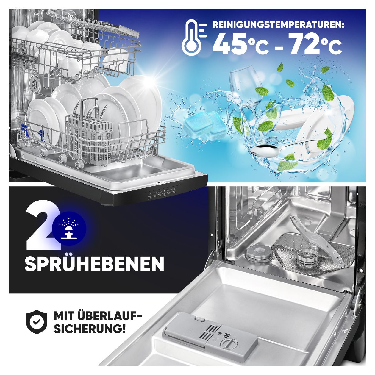 GSP7418 45 cm Geschirrspüler freistehend Leise 10 Maßgedecke 
