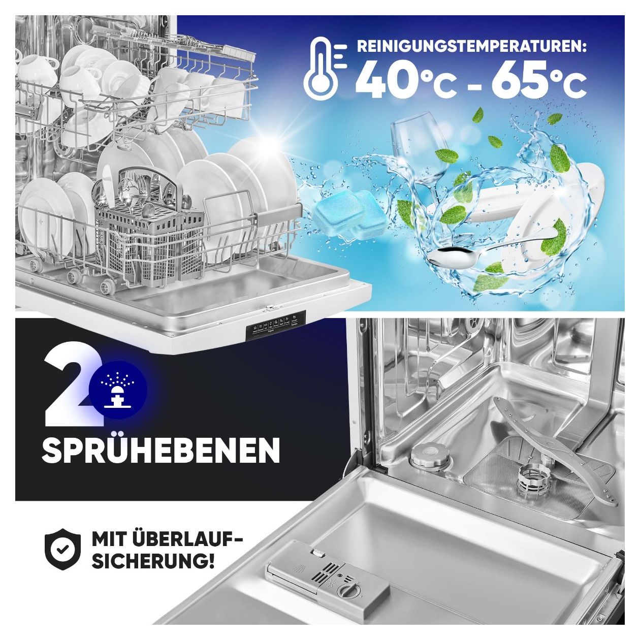 GSP7419 60 cm Geschirrspüler freistehend Leise 14 Maßgedecke 