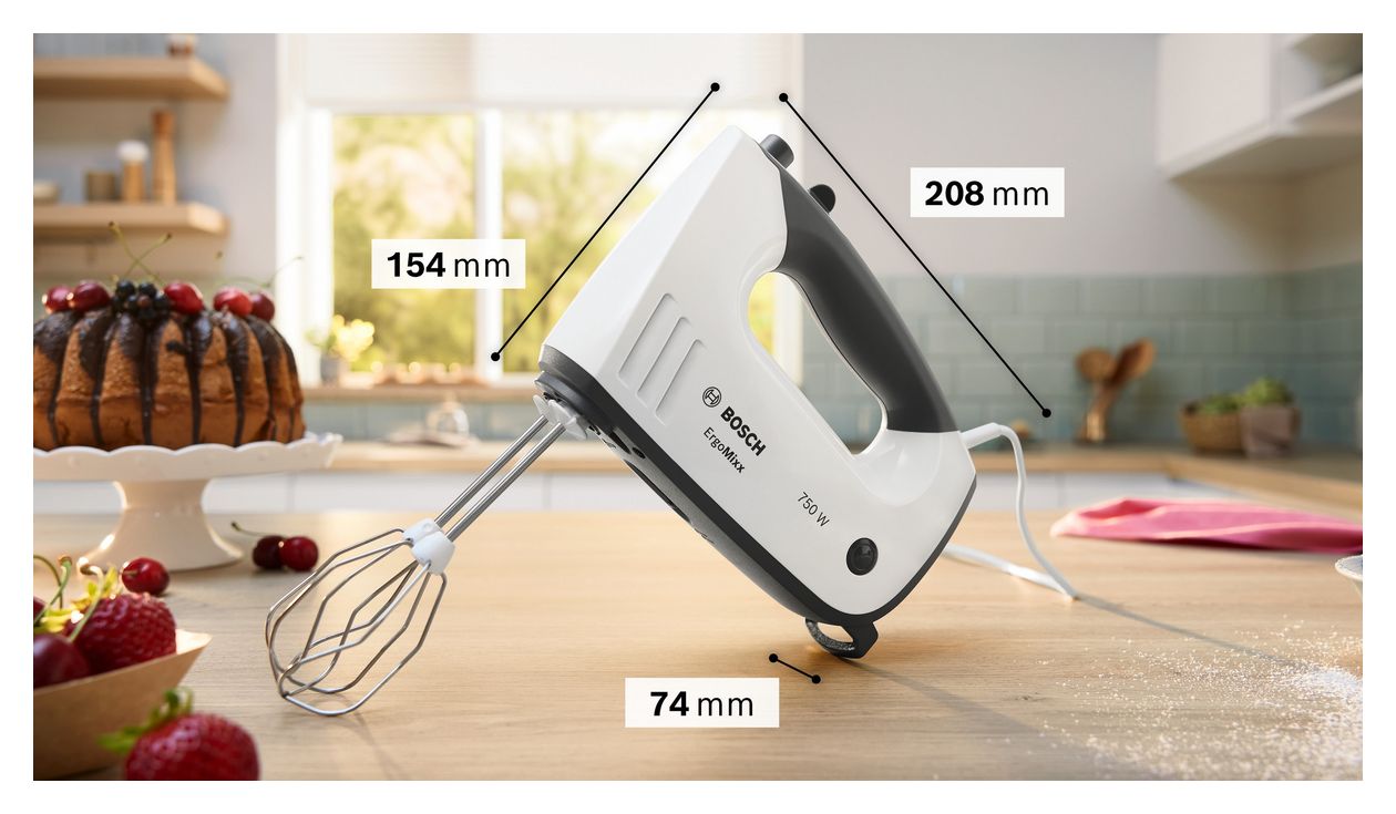 MFQ37470 ErgoMixx Handmixer 750 W 5 Stufen  (Schwarz, Weiß) 