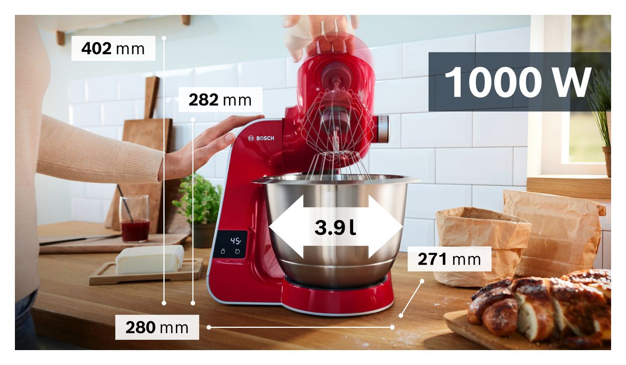 MUM5X720 1000 W Küchenmaschine 3,9 l mit Waage  (Rot, Silber) 