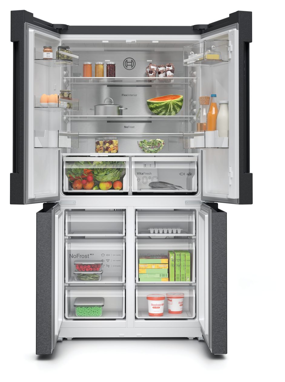 Serie 4 KFN96AXEA Side-by-Side Kühl-/ Gefrierkombination French Door 405 l / 200 l 333 kWh NoFrost 1830 mm x 905 mm  (Schwarz) 