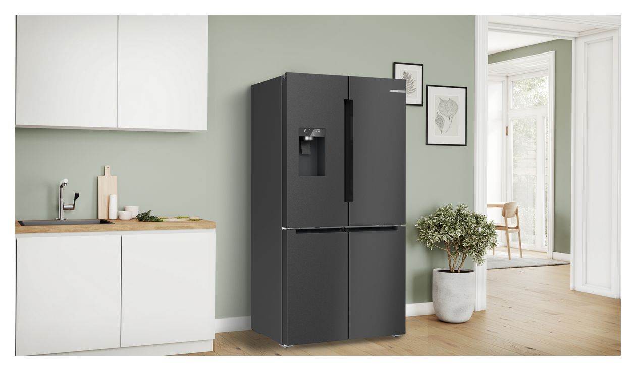Serie 6 KFI96AXEA Side-by-Side Kühl-/ Gefrierkombination French Door 375 l / 199 l 327 kWh NoFrost 1830 mm x 905 mm  (Schwarz, Edelstahl) 