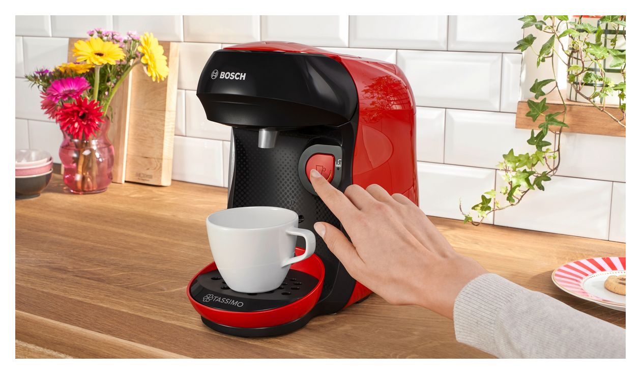 TAS103E Tassimo Happy friendly Kaffeekapsel Maschine  (Schwarz, Rot) 