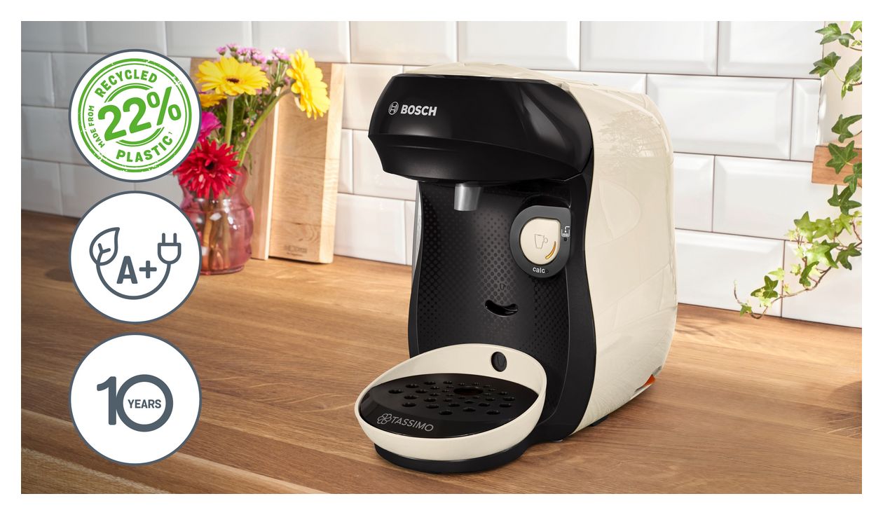 TAS107E Tassimo Happy friendly Kaffeekapsel Maschine  (Beige, Schwarz) 