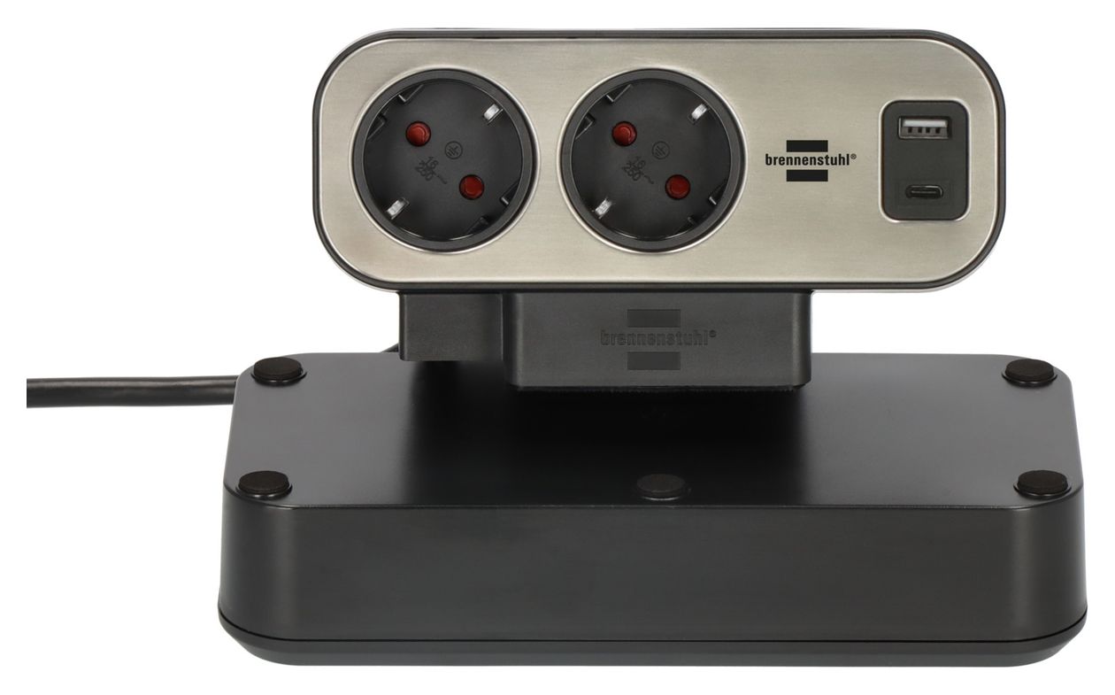 estilo Duplex Tischsteckdosenleiste Überspannungsschutz USB-C PD 9-fach 2 m  (Schwarz/Silber) 