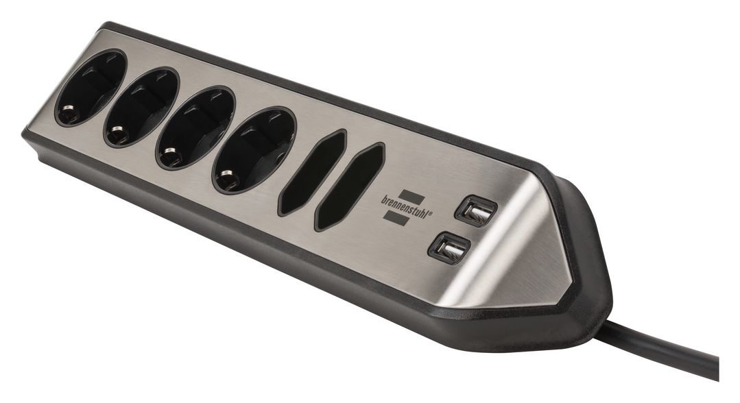 estilo Ecksteckdosenleiste 6-fach 2 m  (Schwarz/Silber) 