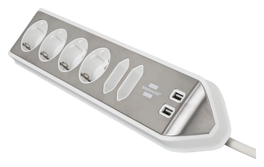 estilo Ecksteckdosenleiste 6-fach 2 m  (Silber/Weiß) 