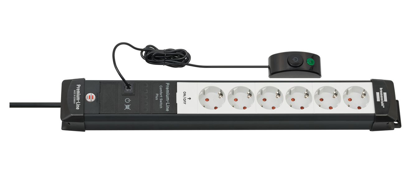 Premium-Line Comfort Switch Plus Steckdosenleiste 6-fach 3 m  (Schwarz/Grau) 