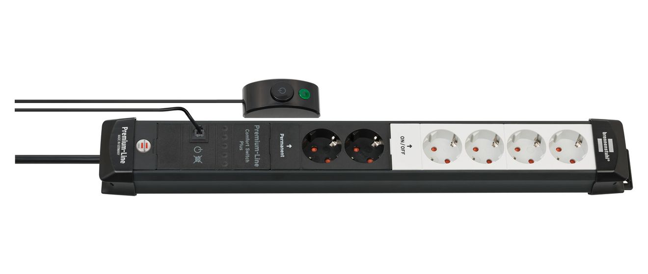 Premium-Line Comfort Switch Plus Steckdosenleiste 6-fach 3 m  (Schwarz/Hellgrau) 