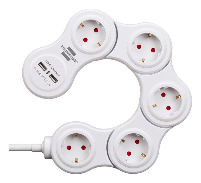 Vario Power Steckdosenleiste mit USB-Ladefunktion 5-fach 1,4 m  (Weiß) 