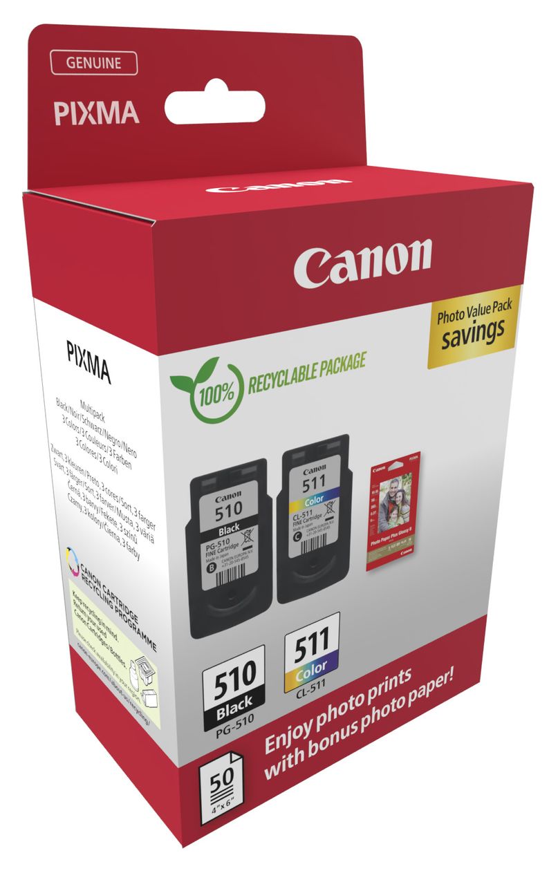 PG-510/CL-511 Photo Value Pack originale Druckerpatronen Schwarz, Cyan, Magenta, Gelb 