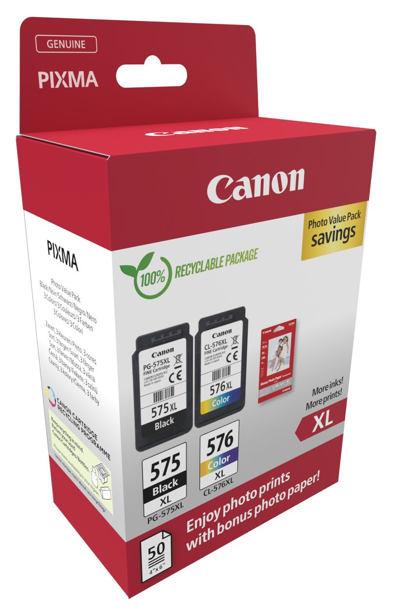 PG-575XL/CL-576XL Photo Value Pack originale Schwarz, Cyan, Magenta, Gelb 