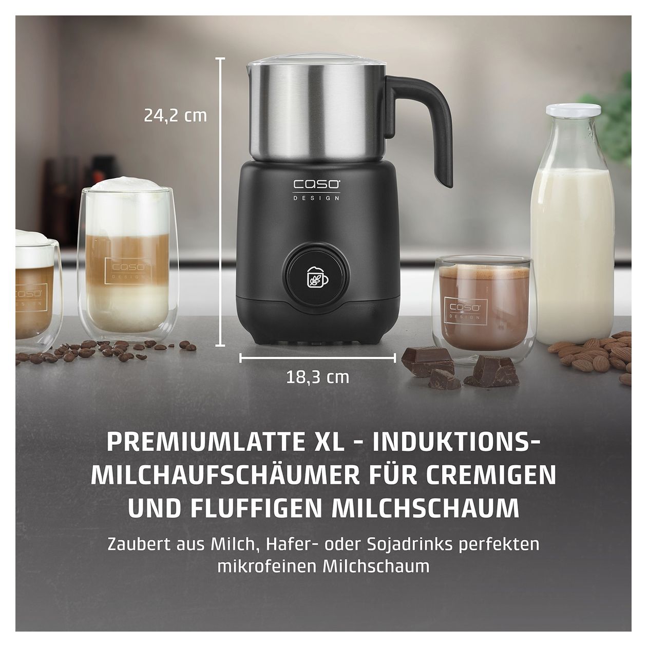 1667 PremiumLatte XL Milchaufschäumer Automatischer Milchaufschäumer/-wärmer ca. 350 ml  (Schwarz, Edelstahl) 