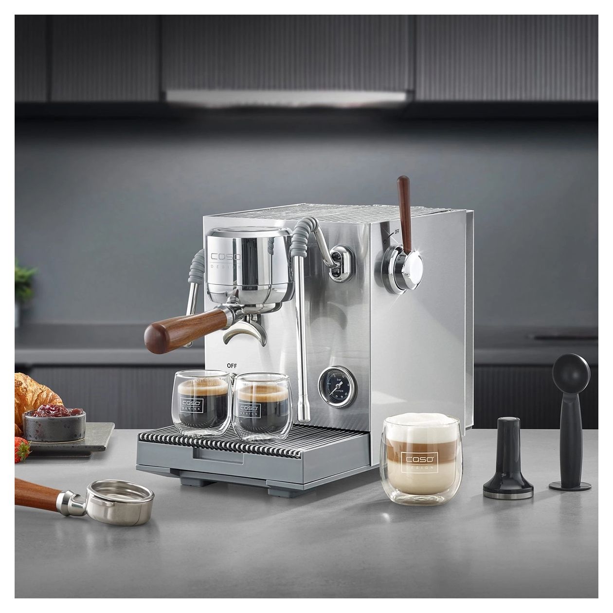 1825 Espresso Gourmet Advanced Siebträger Kaffeemaschine 19 bar 3000 W  (Silber) 