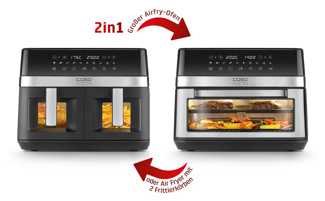 3186 AirFry DuoChef Doppel Heißluftfritteuse 14 l 2200 W  (Schwarz, Silber) 