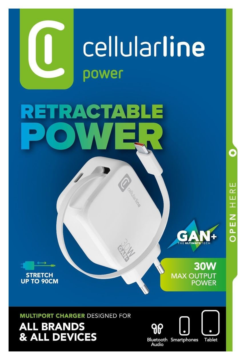 30-W-GAN+-LADEGERÄT MIT AUSZIEHBAREM KABEL UND USB-C-ANSCHLUSS 