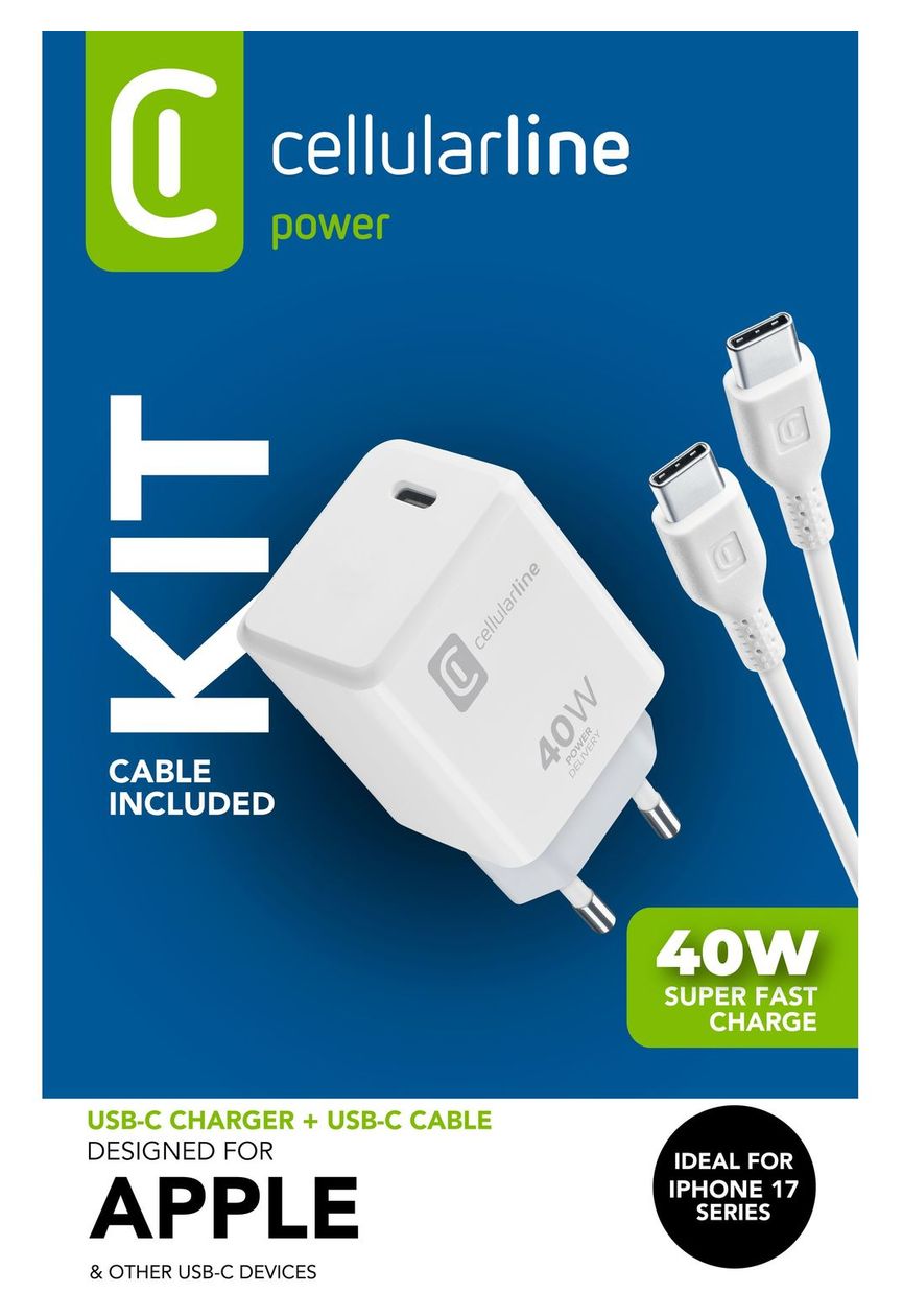 ACH USB-C 40W Kit Apple-dediziertes Ladegerät-Kit mit 40W USB-C PD-Port und 100cm USB-C Kabel. 