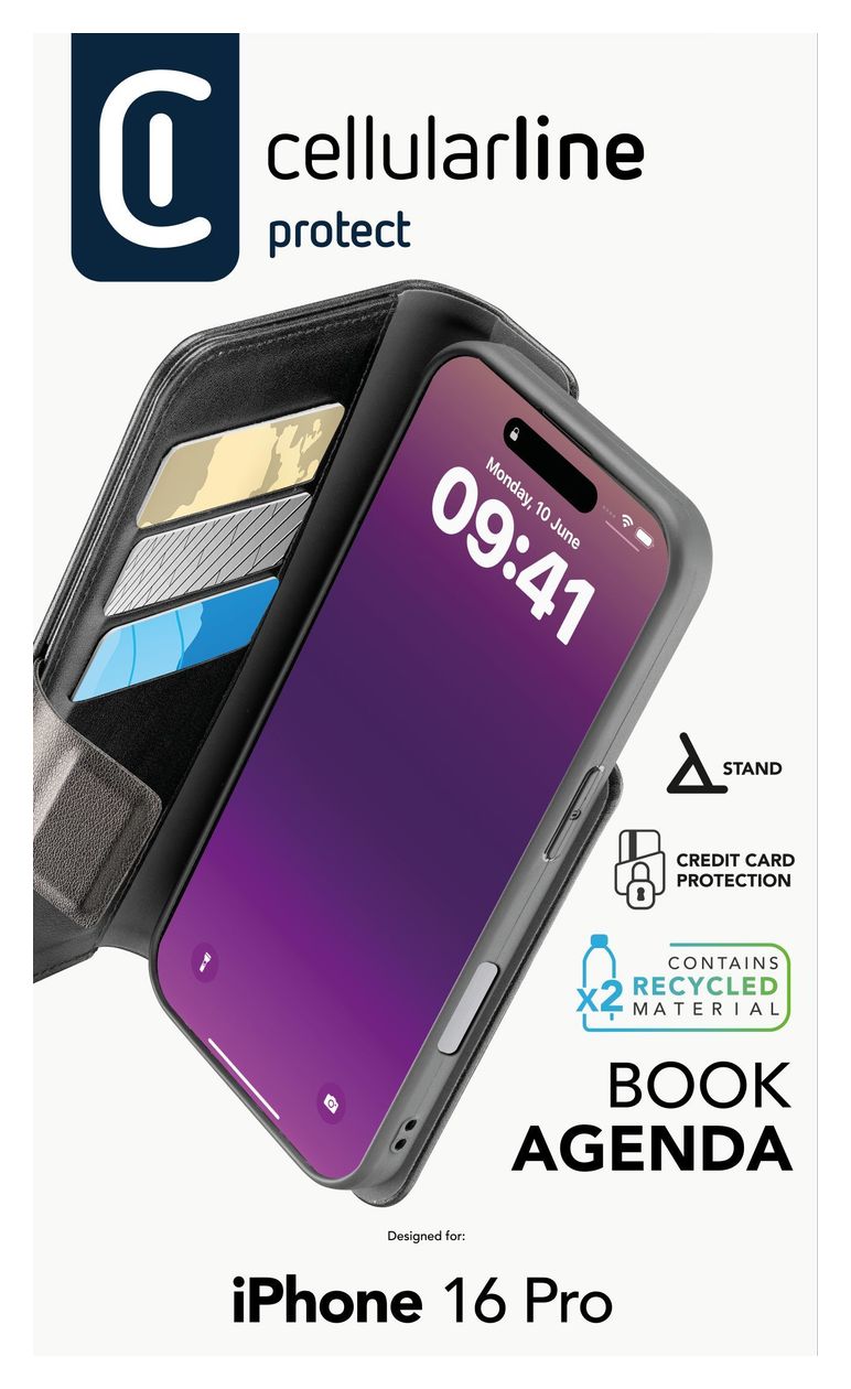 Book Agenda Folio für Apple iPhone 16 Pro  (Schwarz) 