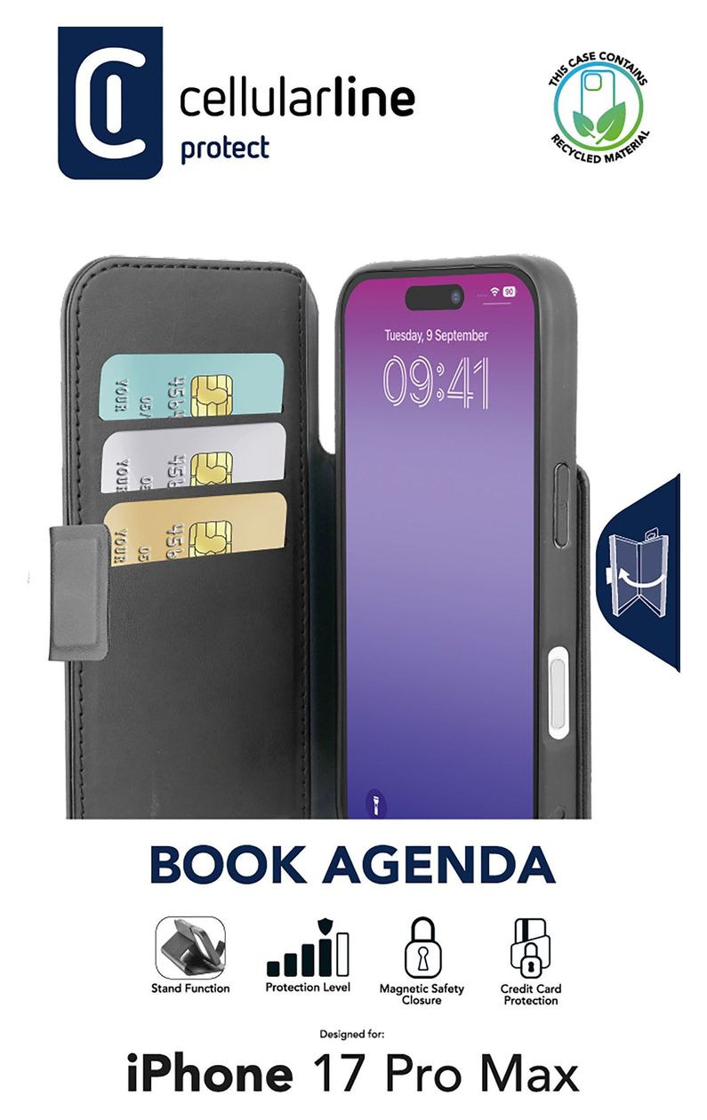 Book Agenda Folio für Apple iPhone 17 Pro Max  (Schwarz) 