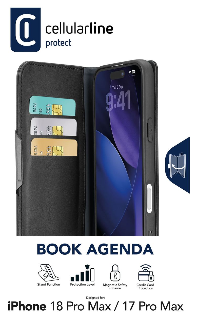 Book Agenda Folio für Apple iPhone 18 Pro Max  (Schwarz) 