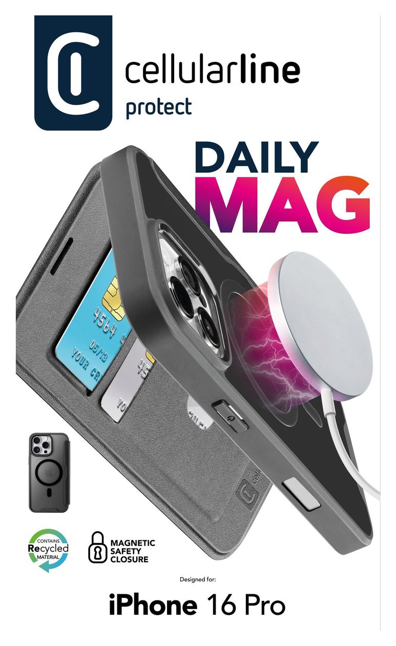 Daily Mag Folio für Apple iPhone 16 Pro  (Schwarz) 