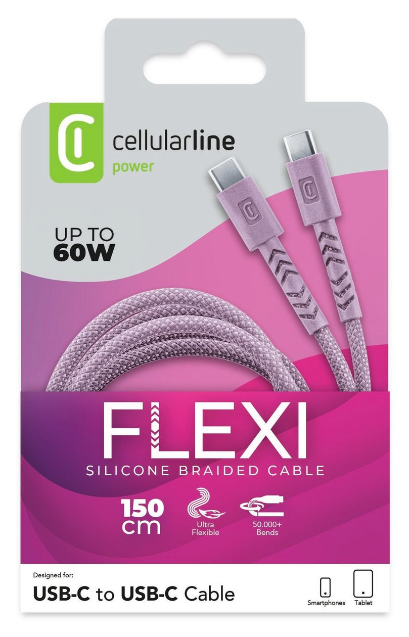 Flexi Braided Data Cable Stecker USB C auf USB C bis 60 W 1,5 m  (Pink) 