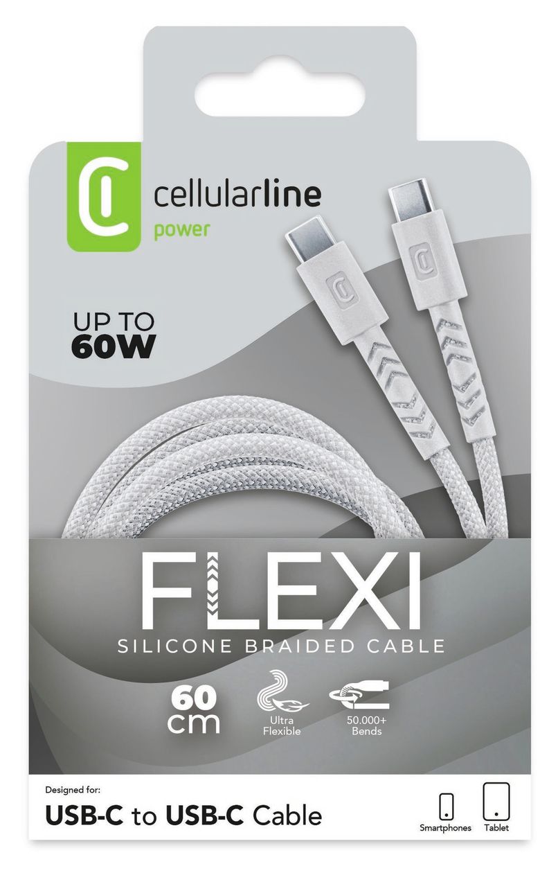 Flexi Braided Data Cable Stecker USB C auf USB C bis 60 W 0,6 m  (Weiß) 