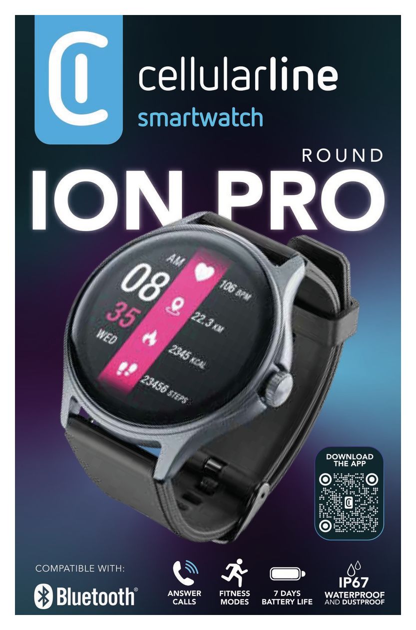 ION Pro Round Digital Smartwatch Rund IP67 168 h  (Schwarz) 