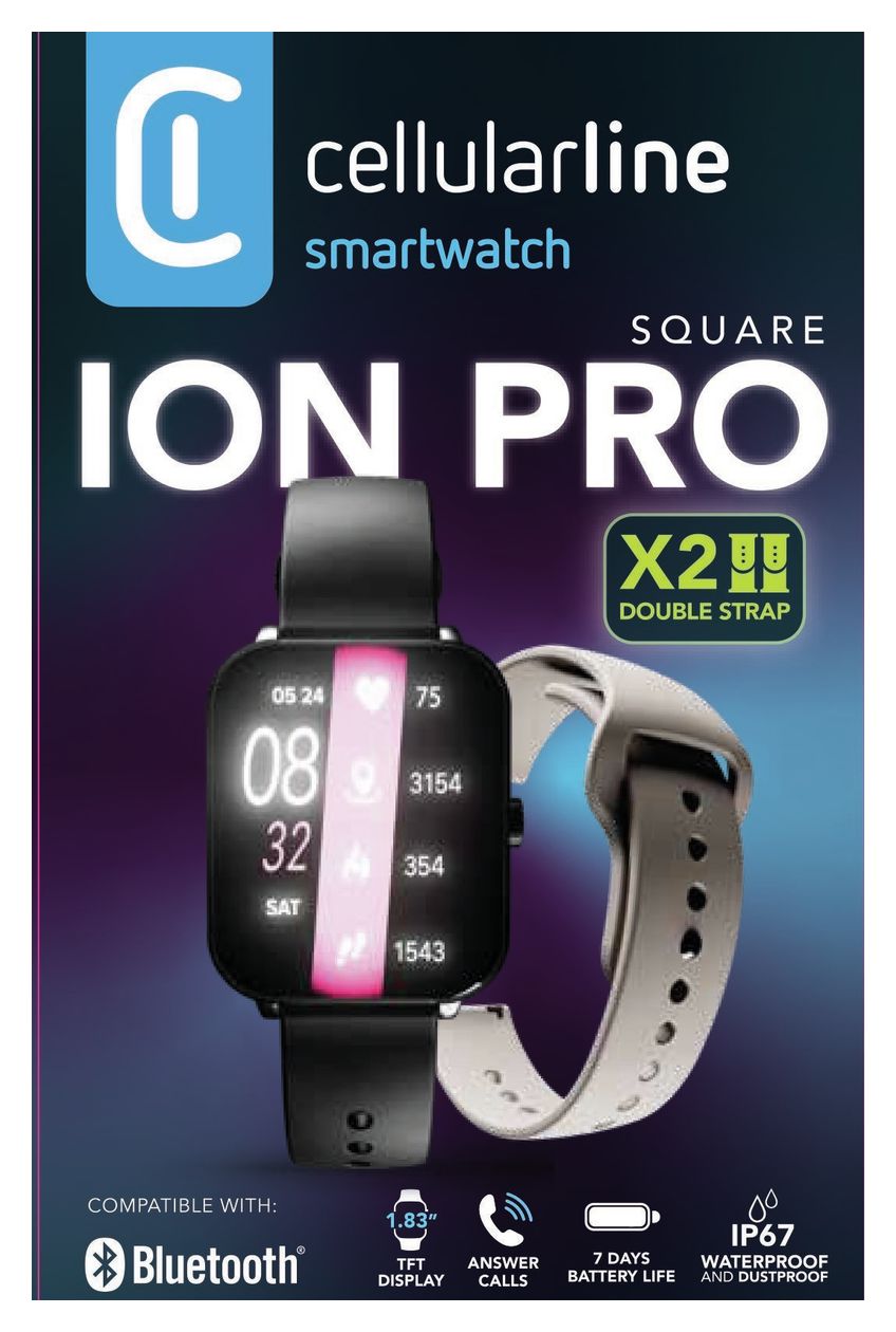 ION Pro Square Digital Smartwatch Rechteckig IP67 168 h  (Schwarz) 