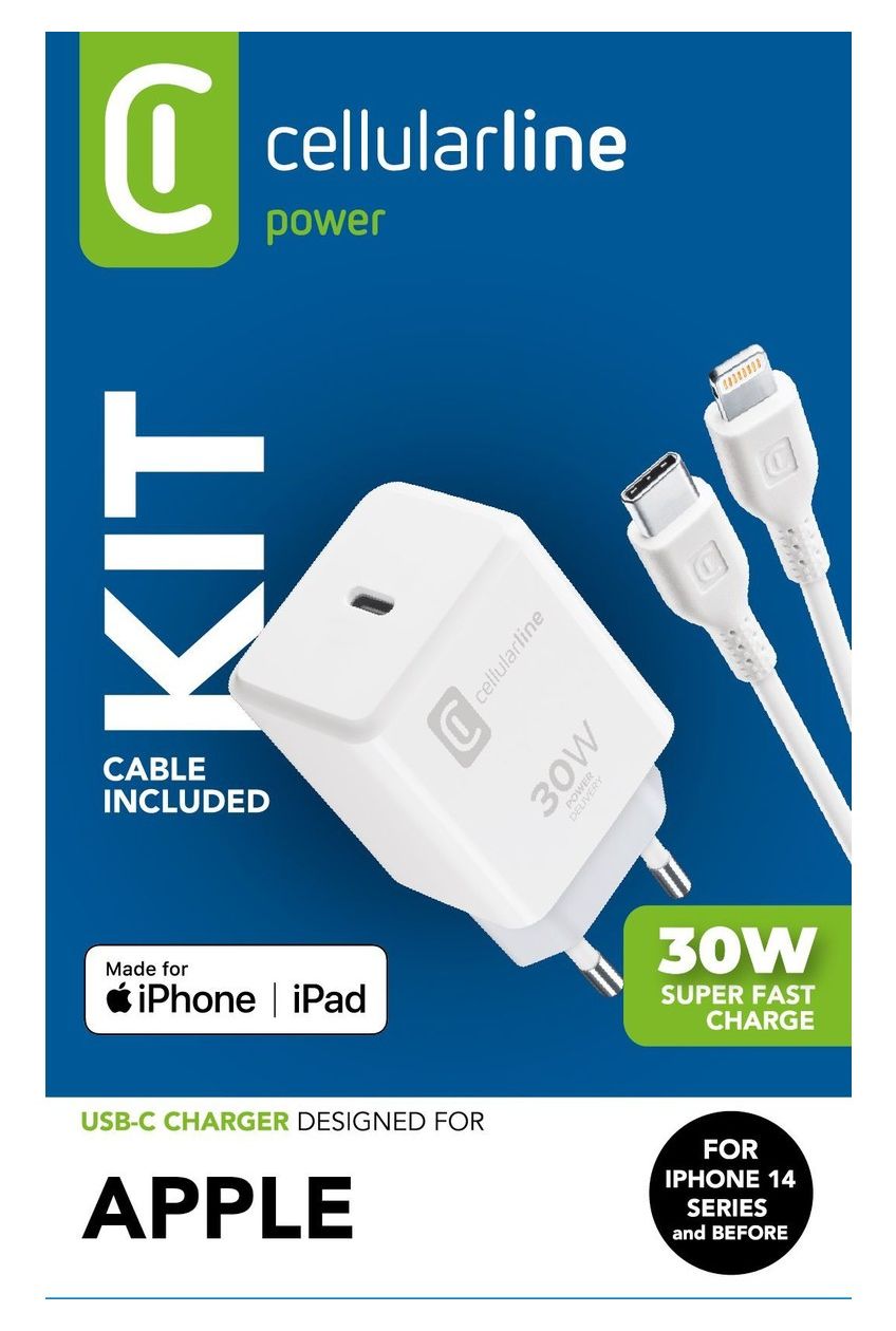LADEKIT LADEGERÄT + KABEL 30 W SCHNELLLADUNG USB-C ANSCHLUSS WEISS FÜR APPLE GERÄTE 