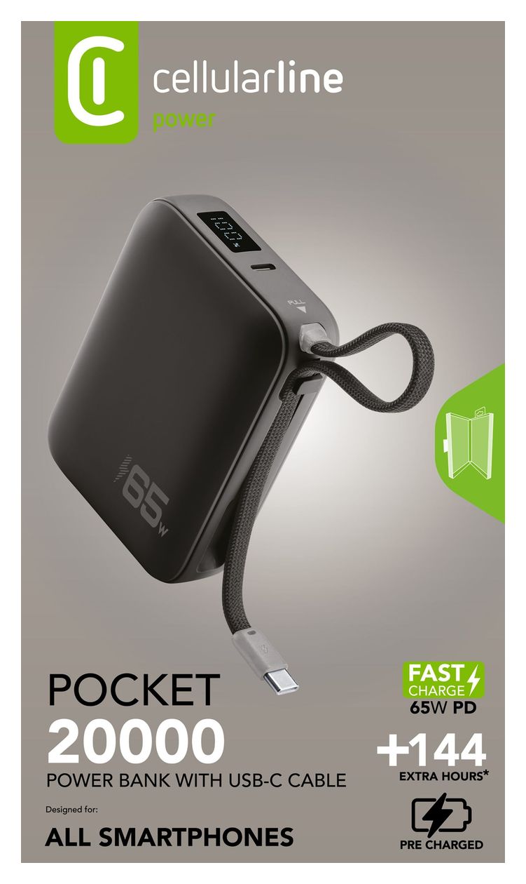 Pocket 20000 mAh Powerbank USB Typ-C  (Schwarz) 