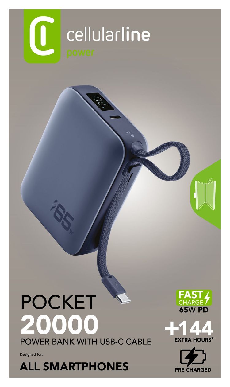 Pocket 20000 mAh Powerbank USB Typ-C  (Blau) 