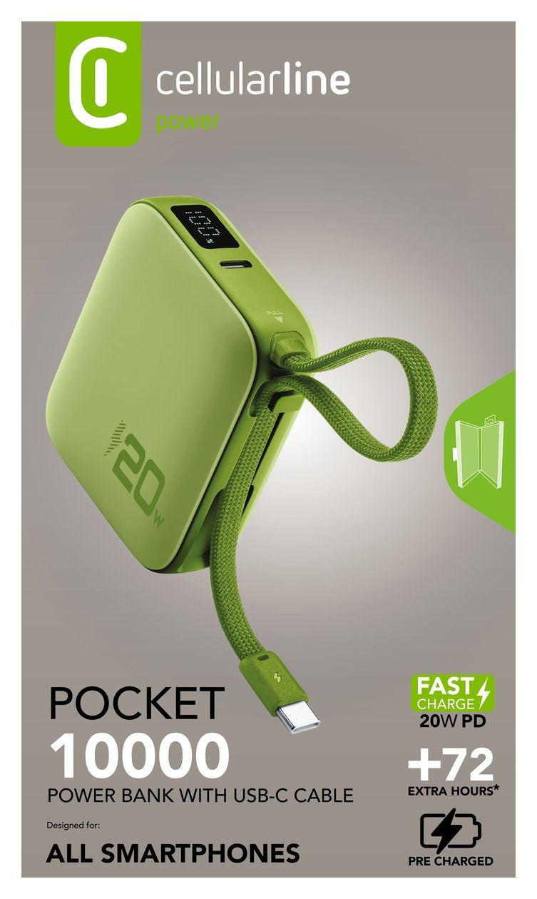 Pocket 10000 mAh Powerbank USB Typ-C  (Grün) 