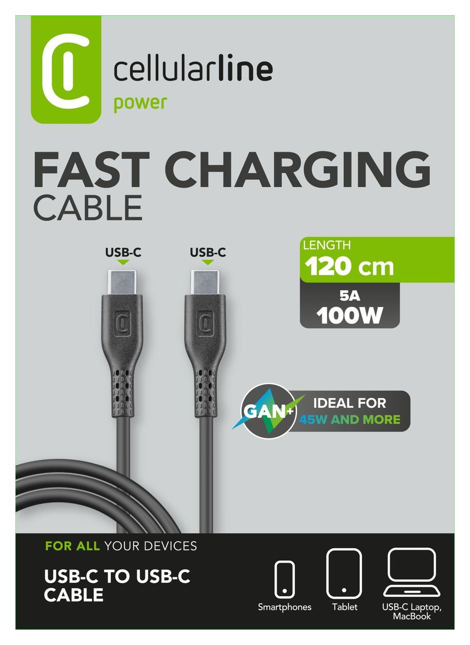 Power Data Cable Rundkabel USB C auf USB C Männlich bis 100 W 1,2 m  (Schwarz) 
