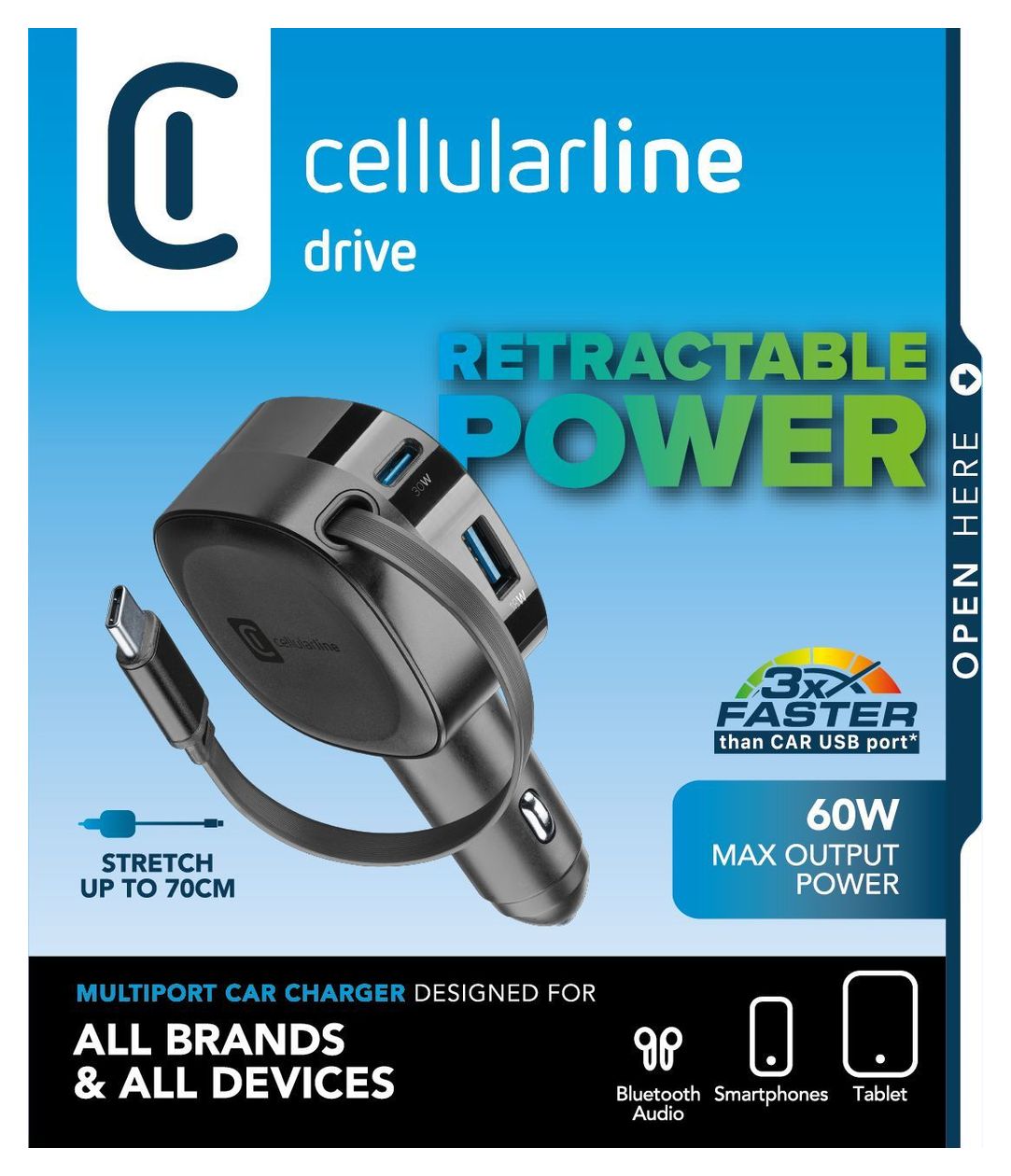 Retractable Car Charger 60W-Autoladegerät mit einziehbarem Kabel 