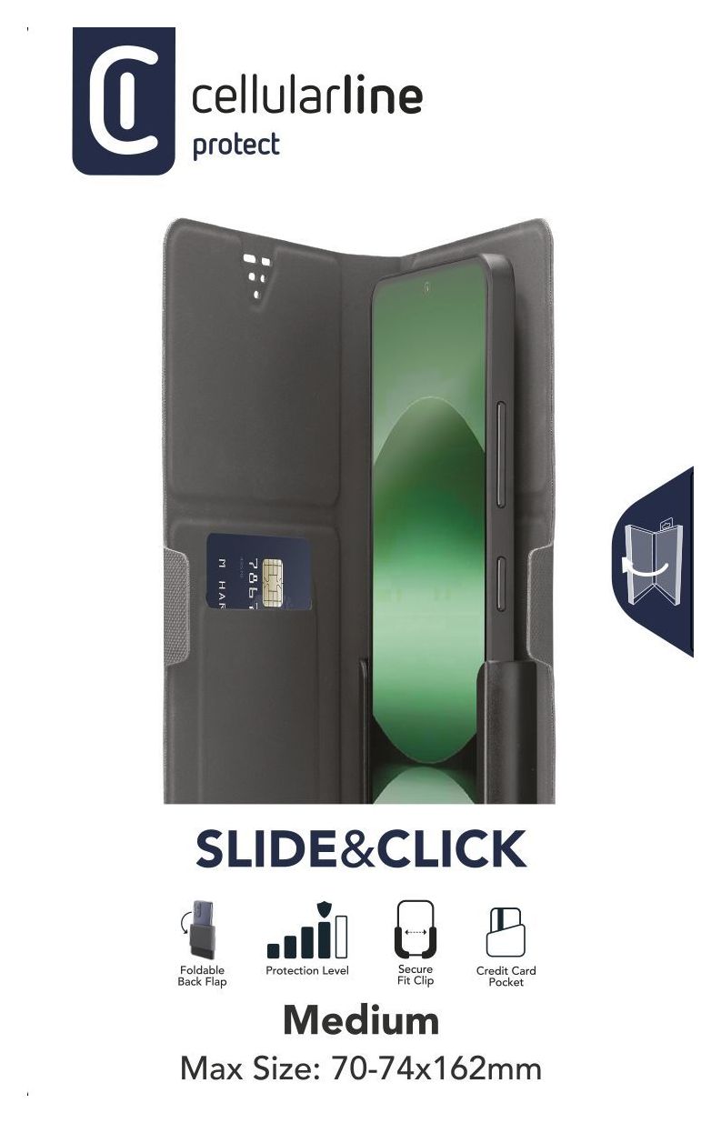 Slide & Click L Folio für Universal Max 75 mm x 150 mm  (Schwarz) 