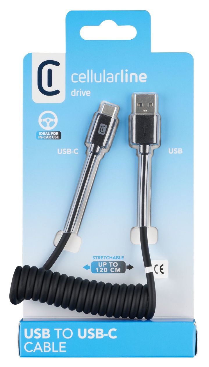 Spiral Cable Spiralkabel Rundkabel USB A auf USB C Männlich bis 15 W 1,2 m  (Schwarz) 