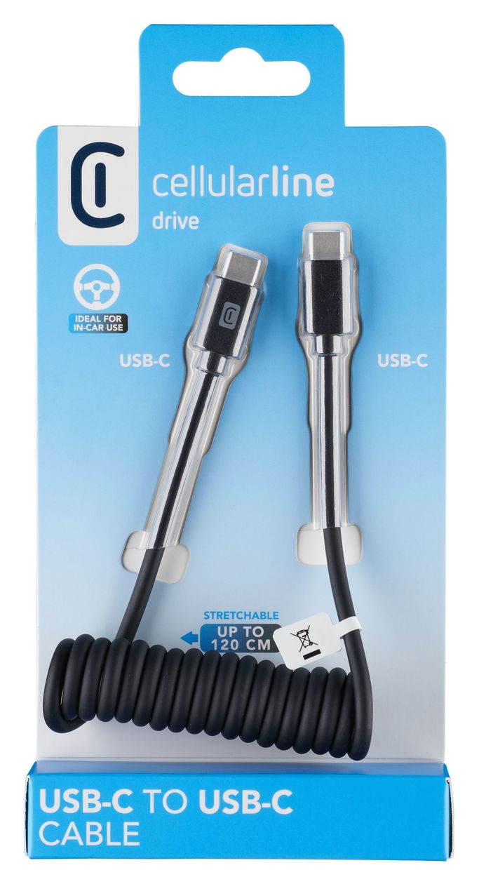 Spiral Cable Spiralkabel Rundkabel USB C auf USB C Männlich bis 60 W 1,2 m  (Schwarz) 