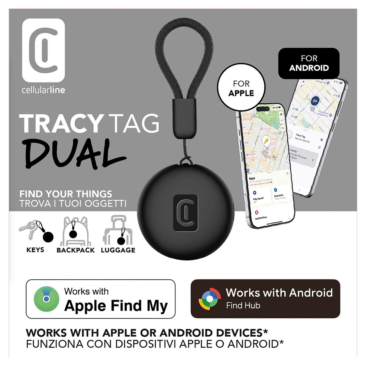 Tracy Tag Dual Apple’s Find My app, Google’s Find Hub app  (Schwarz) 