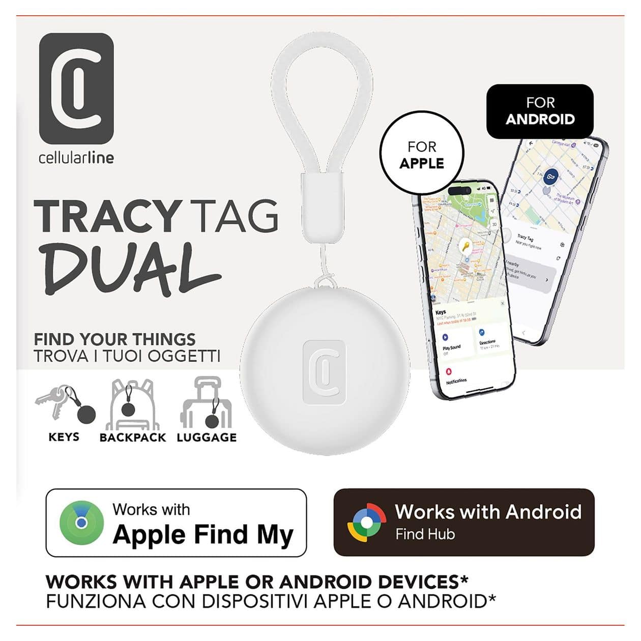 Tracy Tag Dual Apple’s Find My app, Google’s Find Hub app  (Weiß) 