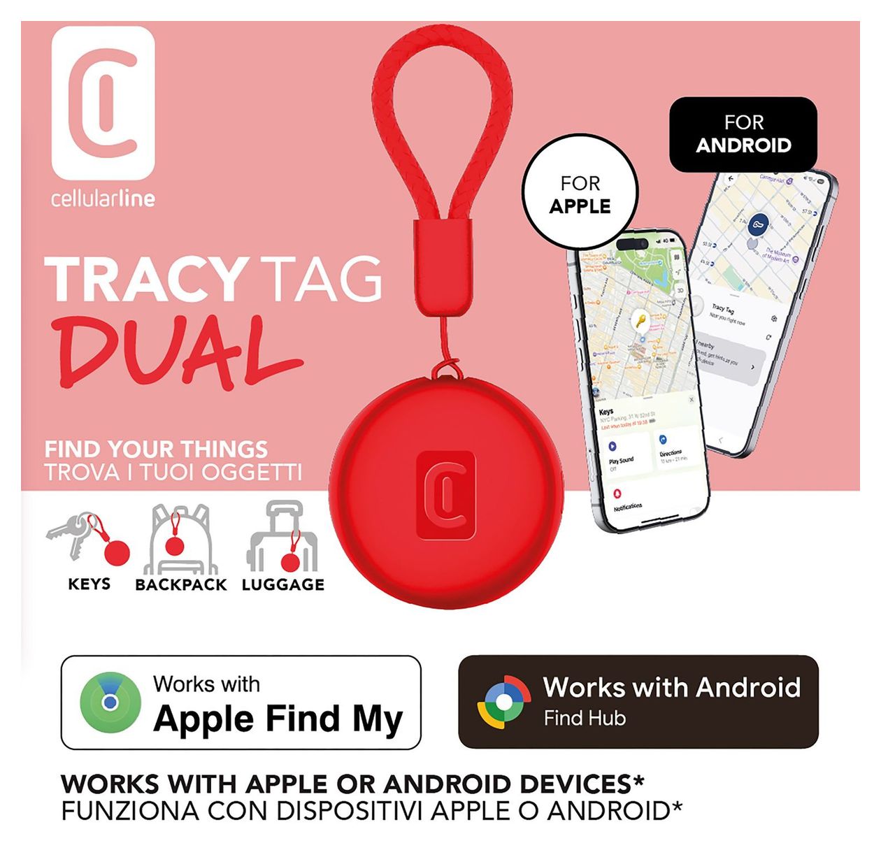 Tracy Tag Dual Apple’s Find My app, Google’s Find Hub app  (Rot) 
