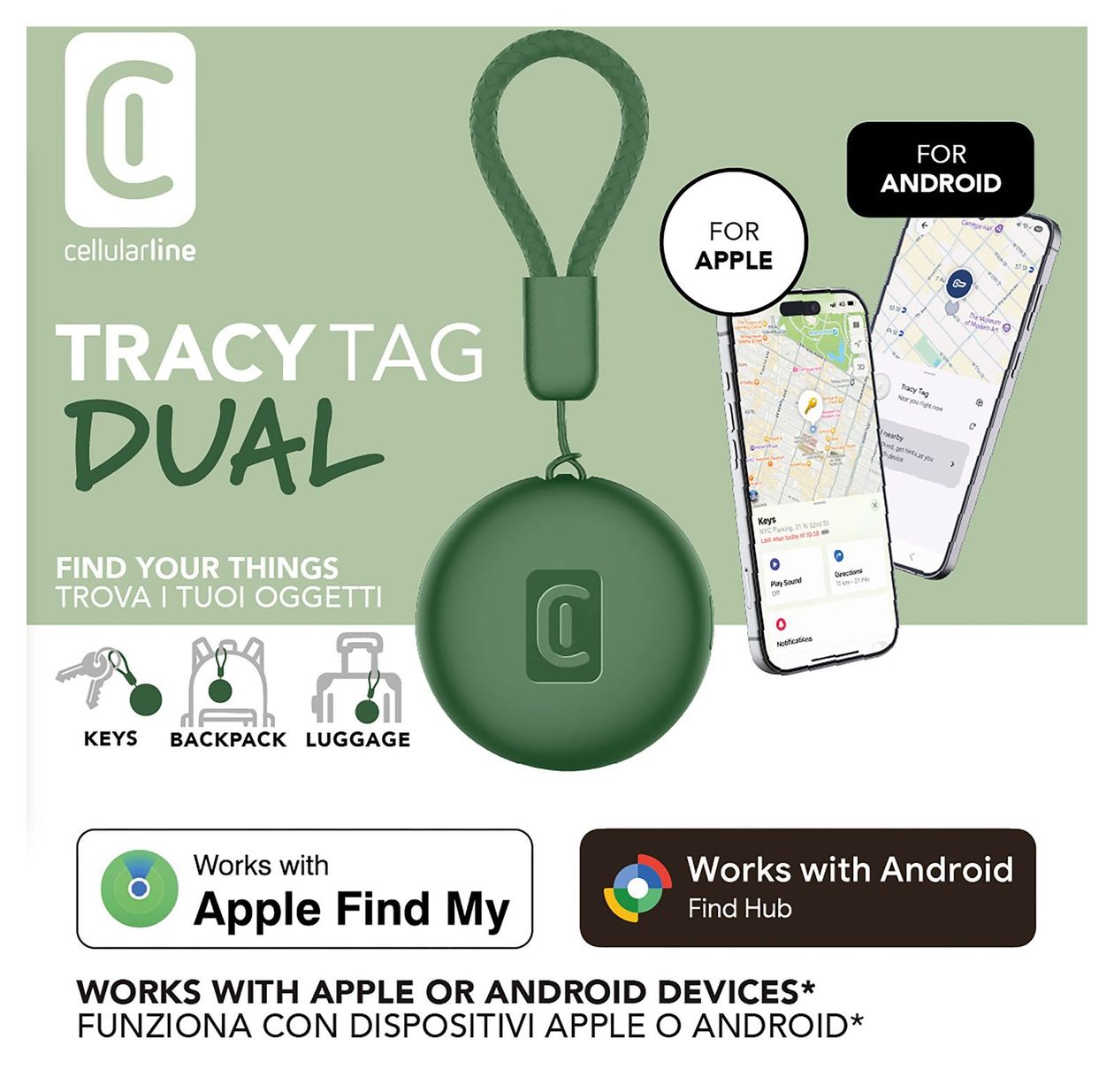Tracy Tag Dual Apple’s Find My app, Google’s Find Hub app  (Grün) 